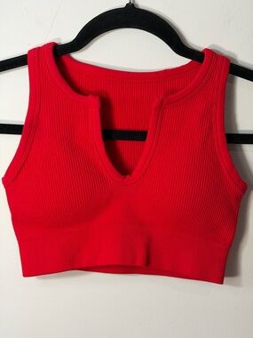 Red Ribbed Seamless Workout Set Crop Tank & Leggings Women’s S